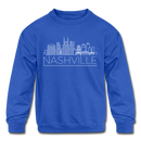 Nashville, Tennessee Youth Sweatshirt - Skyline Youth Nashville Crewneck Sweatshirt - royal blue
