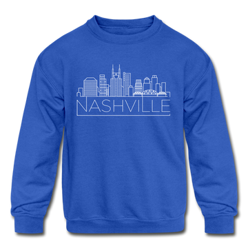 Nashville, Tennessee Youth Sweatshirt - Skyline Youth Nashville Crewneck Sweatshirt - royal blue