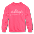 Nashville, Tennessee Youth Sweatshirt - Skyline Youth Nashville Crewneck Sweatshirt - neon pink
