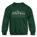 Nashville, Tennessee Youth Sweatshirt - Skyline Youth Nashville Crewneck Sweatshirt - forest green
