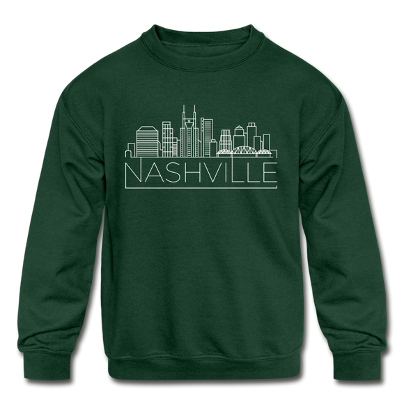Nashville, Tennessee Youth Sweatshirt - Skyline Youth Nashville Crewneck Sweatshirt - forest green