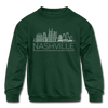 Nashville, Tennessee Youth Sweatshirt - Skyline Youth Nashville Crewneck Sweatshirt - forest green
