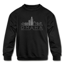 Omaha, Nebraska Youth Sweatshirt - Skyline Youth Omaha Crewneck Sweatshirt - black