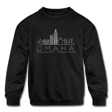 Omaha, Nebraska Youth Sweatshirt - Skyline Youth Omaha Crewneck Sweatshirt - black