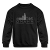 Omaha, Nebraska Youth Sweatshirt - Skyline Youth Omaha Crewneck Sweatshirt - black