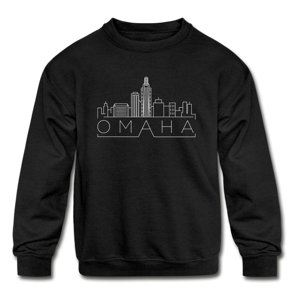 Omaha, Nebraska Youth Sweatshirt - Skyline Youth Omaha Crewneck Sweatshirt - black