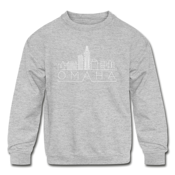 Omaha, Nebraska Youth Sweatshirt - Skyline Youth Omaha Crewneck Sweatshirt - heather gray