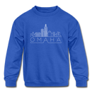 Omaha, Nebraska Youth Sweatshirt - Skyline Youth Omaha Crewneck Sweatshirt - royal blue