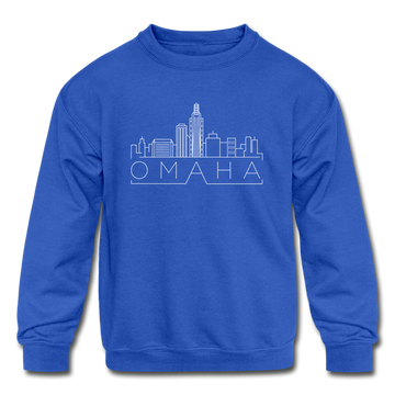 Omaha, Nebraska Youth Sweatshirt - Skyline Youth Omaha Crewneck Sweatshirt - royal blue