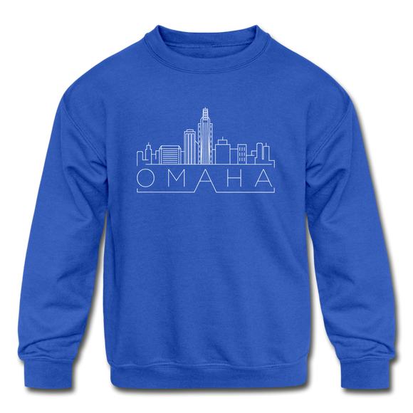 Omaha, Nebraska Youth Sweatshirt - Skyline Youth Omaha Crewneck Sweatshirt - royal blue