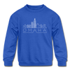 Omaha, Nebraska Youth Sweatshirt - Skyline Youth Omaha Crewneck Sweatshirt - royal blue