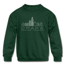 Omaha, Nebraska Youth Sweatshirt - Skyline Youth Omaha Crewneck Sweatshirt - forest green