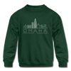 Omaha, Nebraska Youth Sweatshirt - Skyline Youth Omaha Crewneck Sweatshirt - forest green