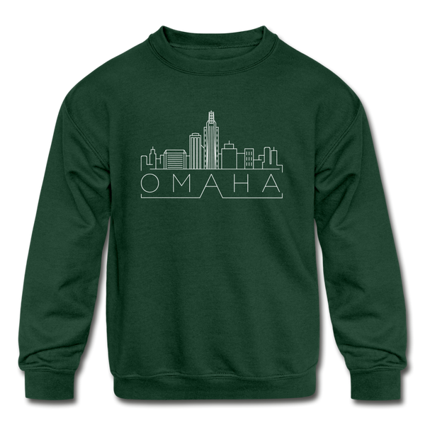 Omaha, Nebraska Youth Sweatshirt - Skyline Youth Omaha Crewneck Sweatshirt - forest green