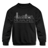 Milwaukee, Wisconsin Youth Sweatshirt - Skyline Youth Milwaukee Crewneck Sweatshirt - black