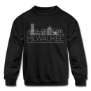 Milwaukee, Wisconsin Youth Sweatshirt - Skyline Youth Milwaukee Crewneck Sweatshirt - black