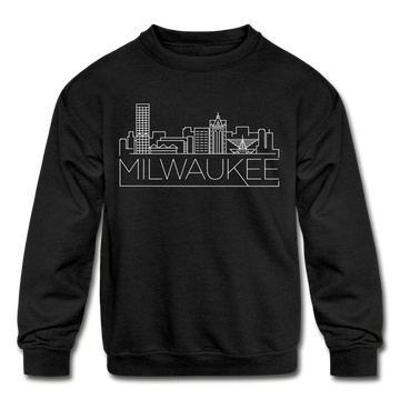 Milwaukee, Wisconsin Youth Sweatshirt - Skyline Youth Milwaukee Crewneck Sweatshirt - black
