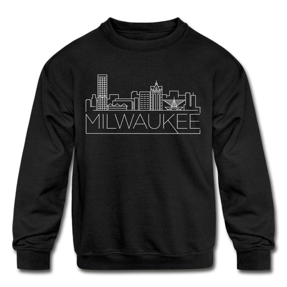 Milwaukee, Wisconsin Youth Sweatshirt - Skyline Youth Milwaukee Crewneck Sweatshirt - black