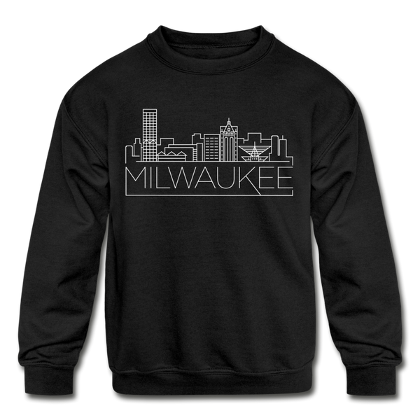 Milwaukee, Wisconsin Youth Sweatshirt - Skyline Youth Milwaukee Crewneck Sweatshirt - black