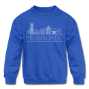 Milwaukee, Wisconsin Youth Sweatshirt - Skyline Youth Milwaukee Crewneck Sweatshirt - royal blue