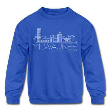 Milwaukee, Wisconsin Youth Sweatshirt - Skyline Youth Milwaukee Crewneck Sweatshirt - royal blue