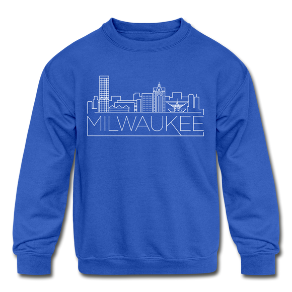 Milwaukee, Wisconsin Youth Sweatshirt - Skyline Youth Milwaukee Crewneck Sweatshirt - royal blue