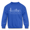 Milwaukee, Wisconsin Youth Sweatshirt - Skyline Youth Milwaukee Crewneck Sweatshirt - royal blue