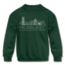 Milwaukee, Wisconsin Youth Sweatshirt - Skyline Youth Milwaukee Crewneck Sweatshirt - forest green