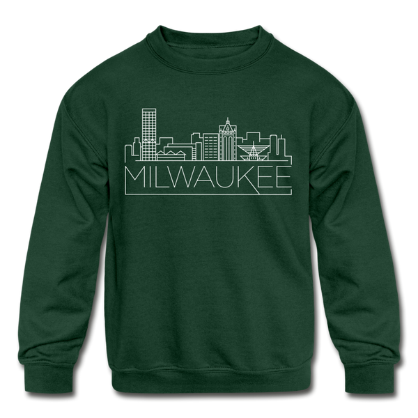 Milwaukee, Wisconsin Youth Sweatshirt - Skyline Youth Milwaukee Crewneck Sweatshirt - forest green