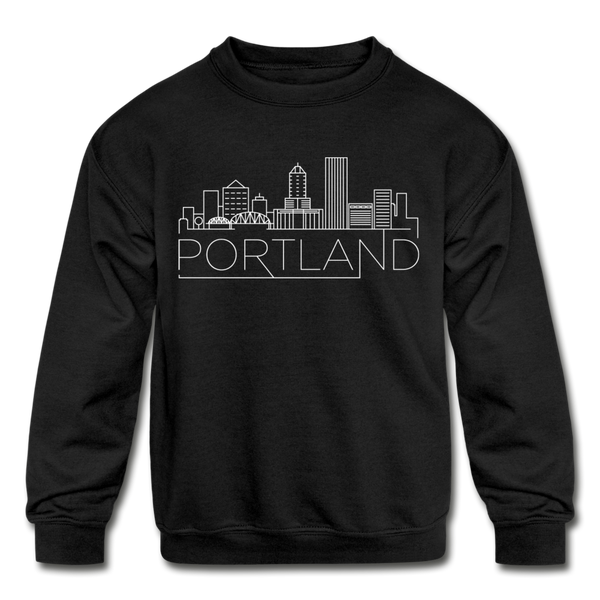 Portland, Oregon Youth Sweatshirt - Skyline Youth Portland Crewneck Sweatshirt - black