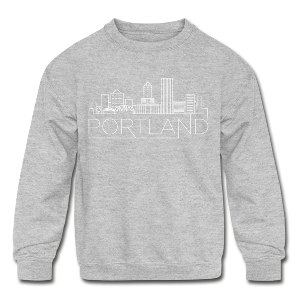Portland, Oregon Youth Sweatshirt - Skyline Youth Portland Crewneck Sweatshirt - heather gray