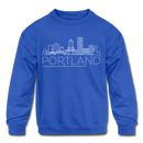 Portland, Oregon Youth Sweatshirt - Skyline Youth Portland Crewneck Sweatshirt - royal blue