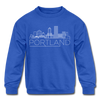 Portland, Oregon Youth Sweatshirt - Skyline Youth Portland Crewneck Sweatshirt - royal blue