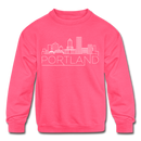 Portland, Oregon Youth Sweatshirt - Skyline Youth Portland Crewneck Sweatshirt - neon pink