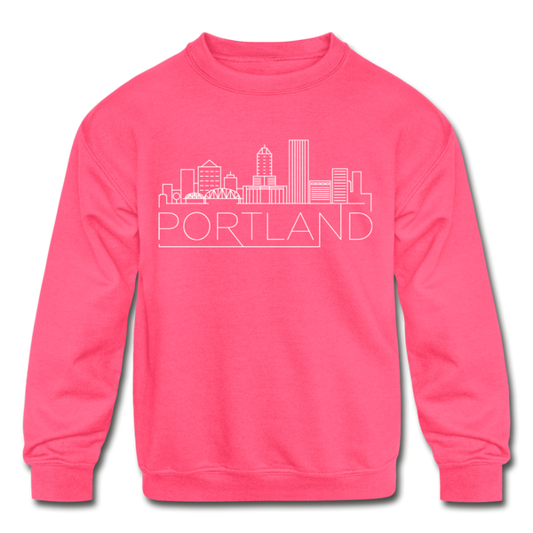 Portland, Oregon Youth Sweatshirt - Skyline Youth Portland Crewneck Sweatshirt - neon pink