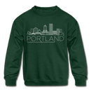 Portland, Oregon Youth Sweatshirt - Skyline Youth Portland Crewneck Sweatshirt - forest green