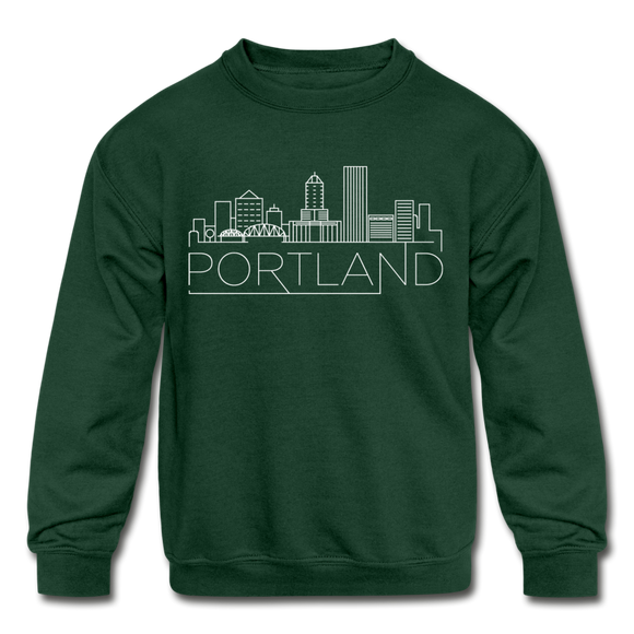 Portland, Oregon Youth Sweatshirt - Skyline Youth Portland Crewneck Sweatshirt - forest green