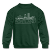 Portland, Oregon Youth Sweatshirt - Skyline Youth Portland Crewneck Sweatshirt - forest green