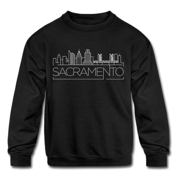 Sacramento, California Youth Sweatshirt - Skyline Youth Sacramento Crewneck Sweatshirt - black