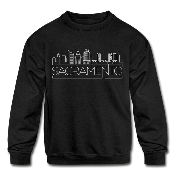 Sacramento, California Youth Sweatshirt - Skyline Youth Sacramento Crewneck Sweatshirt - black