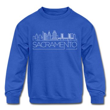 Sacramento, California Youth Sweatshirt - Skyline Youth Sacramento Crewneck Sweatshirt - royal blue