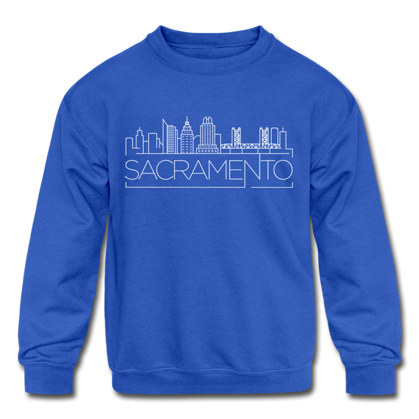 Sacramento, California Youth Sweatshirt - Skyline Youth Sacramento Crewneck Sweatshirt - royal blue