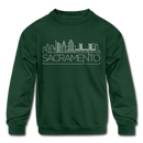 Sacramento, California Youth Sweatshirt - Skyline Youth Sacramento Crewneck Sweatshirt - forest green