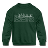 Sacramento, California Youth Sweatshirt - Skyline Youth Sacramento Crewneck Sweatshirt - forest green