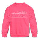 Saint Paul, Minnesota Youth Sweatshirt - Skyline Youth Saint Paul Crewneck Sweatshirt - neon pink