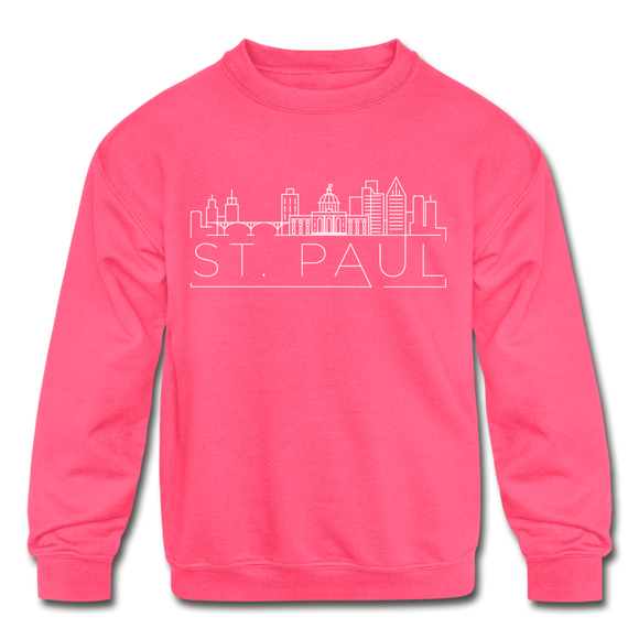 Saint Paul, Minnesota Youth Sweatshirt - Skyline Youth Saint Paul Crewneck Sweatshirt - neon pink