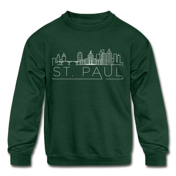 Saint Paul, Minnesota Youth Sweatshirt - Skyline Youth Saint Paul Crewneck Sweatshirt - forest green