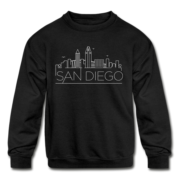 San Diego, California Youth Sweatshirt - Skyline Youth San Diego Crewneck Sweatshirt - black