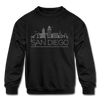 San Diego, California Youth Sweatshirt - Skyline Youth San Diego Crewneck Sweatshirt - black
