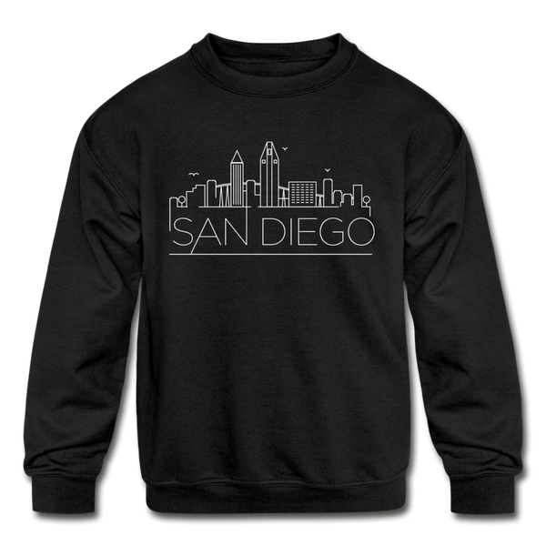 San Diego, California Youth Sweatshirt - Skyline Youth San Diego Crewneck Sweatshirt - black